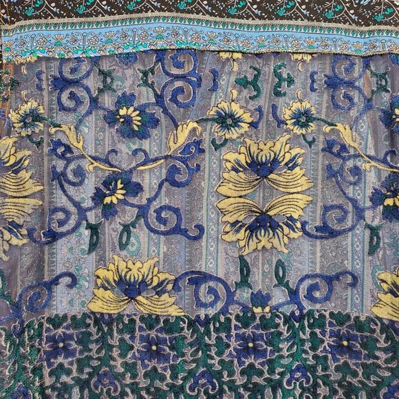 Aratta Silent Journey Embroidered Floral Blouse Tunic Womens Large Blue Boho EUC - Picture 10 of 16